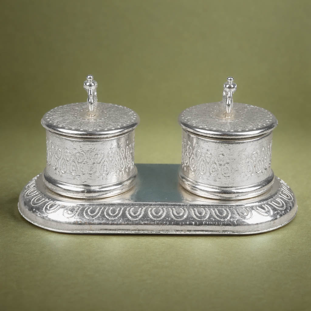 Antique Silver Twin Haldi Kumkum Holder-GRI0380