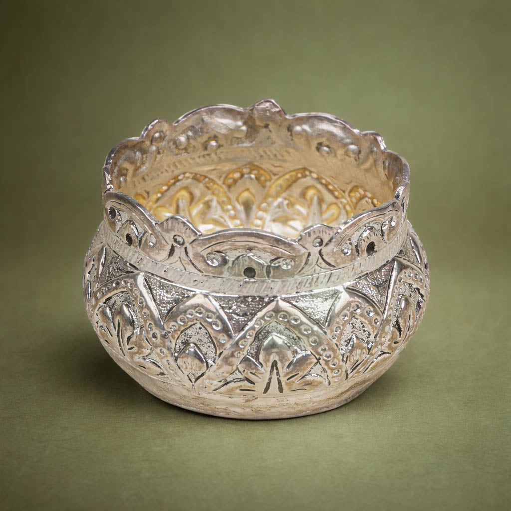Ornate Silver-Plated Pooja Bowl-GRI0520