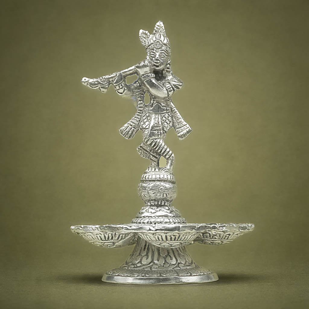 Antique Lord Krishna Flute Diya Stand-GRI0570
