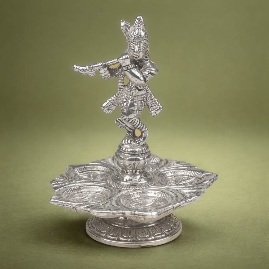 Antique Lord Krishna Flute Diya Stand-GRI0570