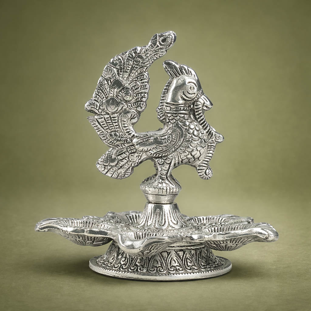 Decorative Peacock Diya Stand with Swastik Design - GRI0590
