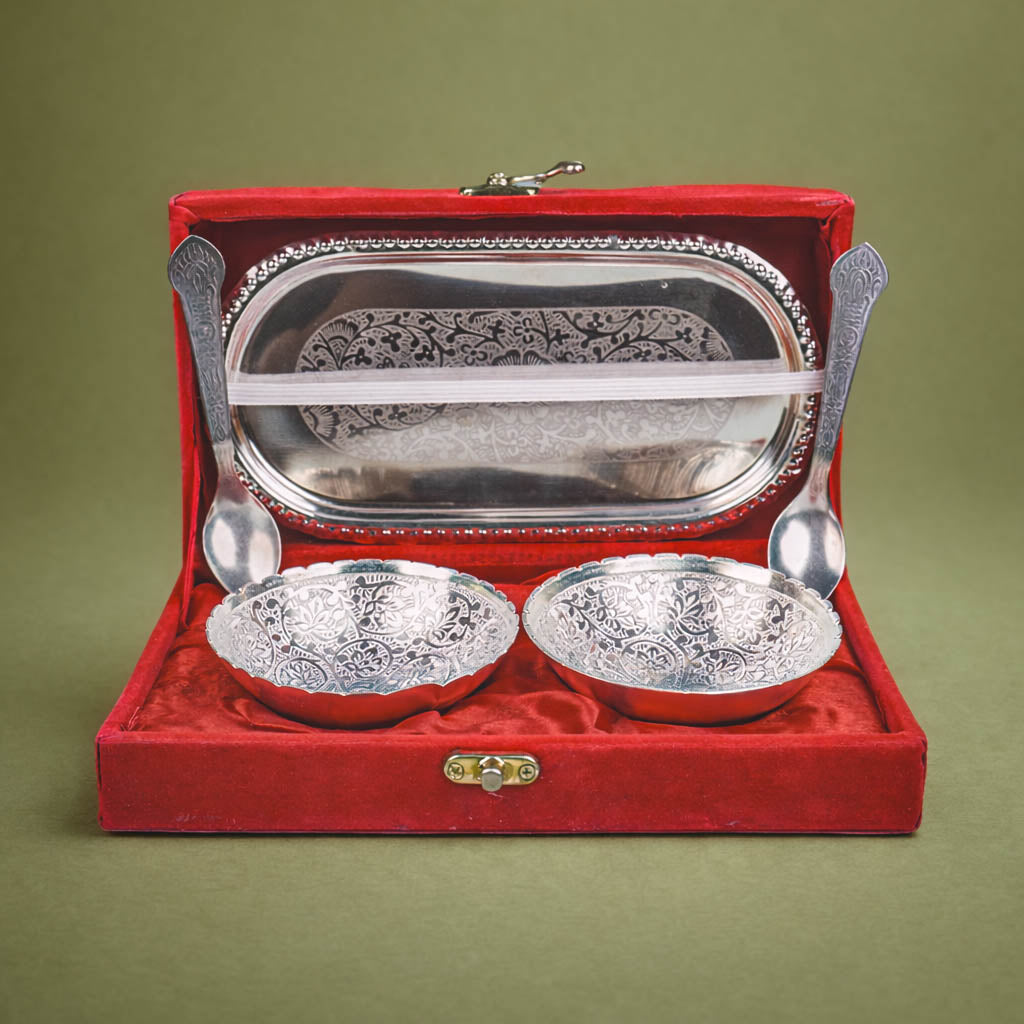 Set of Bowl Spoon and Tray with Red Velvet Gift Box-GRI0650