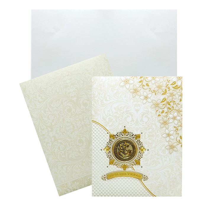 White Floral Design With Nameplate Invitation Card-King of Cards
