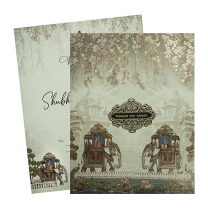 Green Elephant Baraat Wedding Card-KSH73300