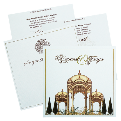Make your event special with our exclusive White Mughali Mahal Invitation Card. Shop now! ?WhatsApp Support ?Express Delivery.