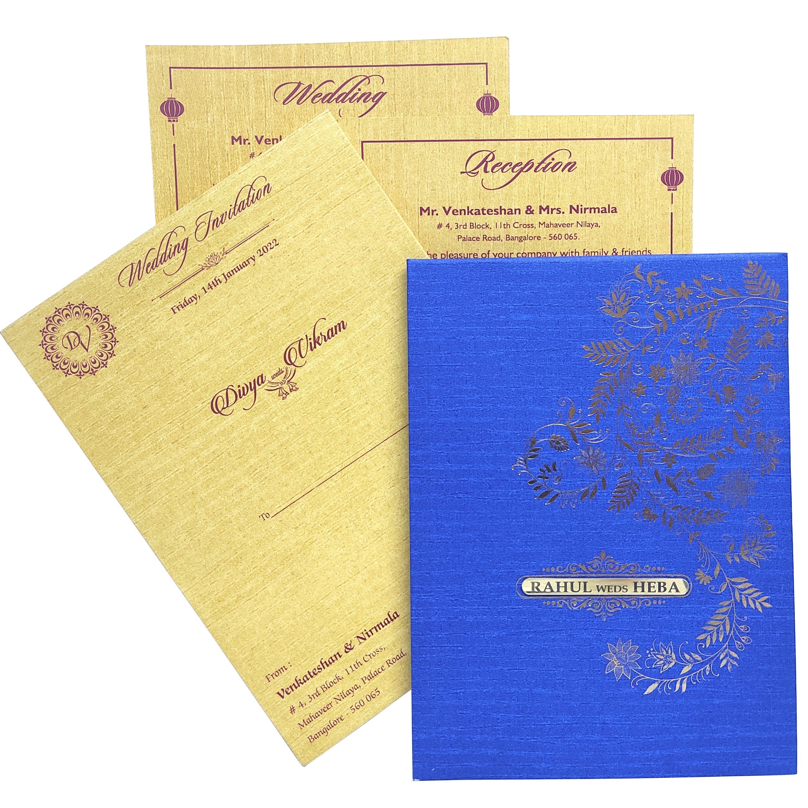 Elevate your wedding with our premium invitation cards, crafted with exquisite designs and luxurious materials. Explore our largest range of wedding cards in your town.
