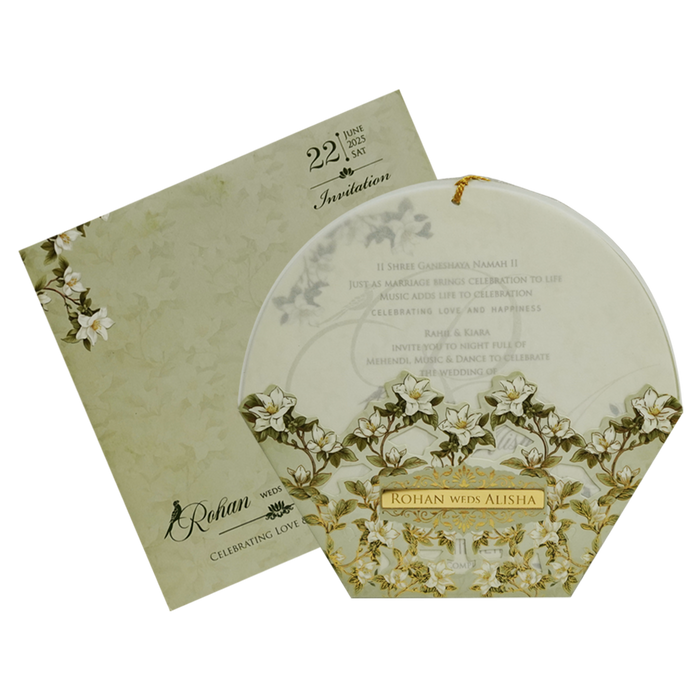 Green Floral Laser Cut Marriage Card-King of Cards