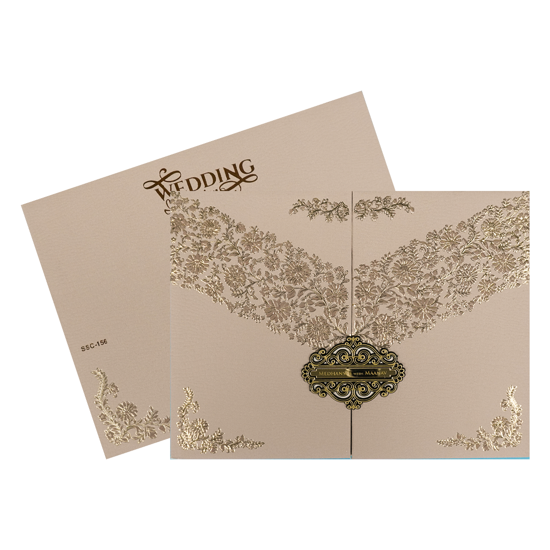 Cream Pink Floral Padded Wedding Card-KSSC1560