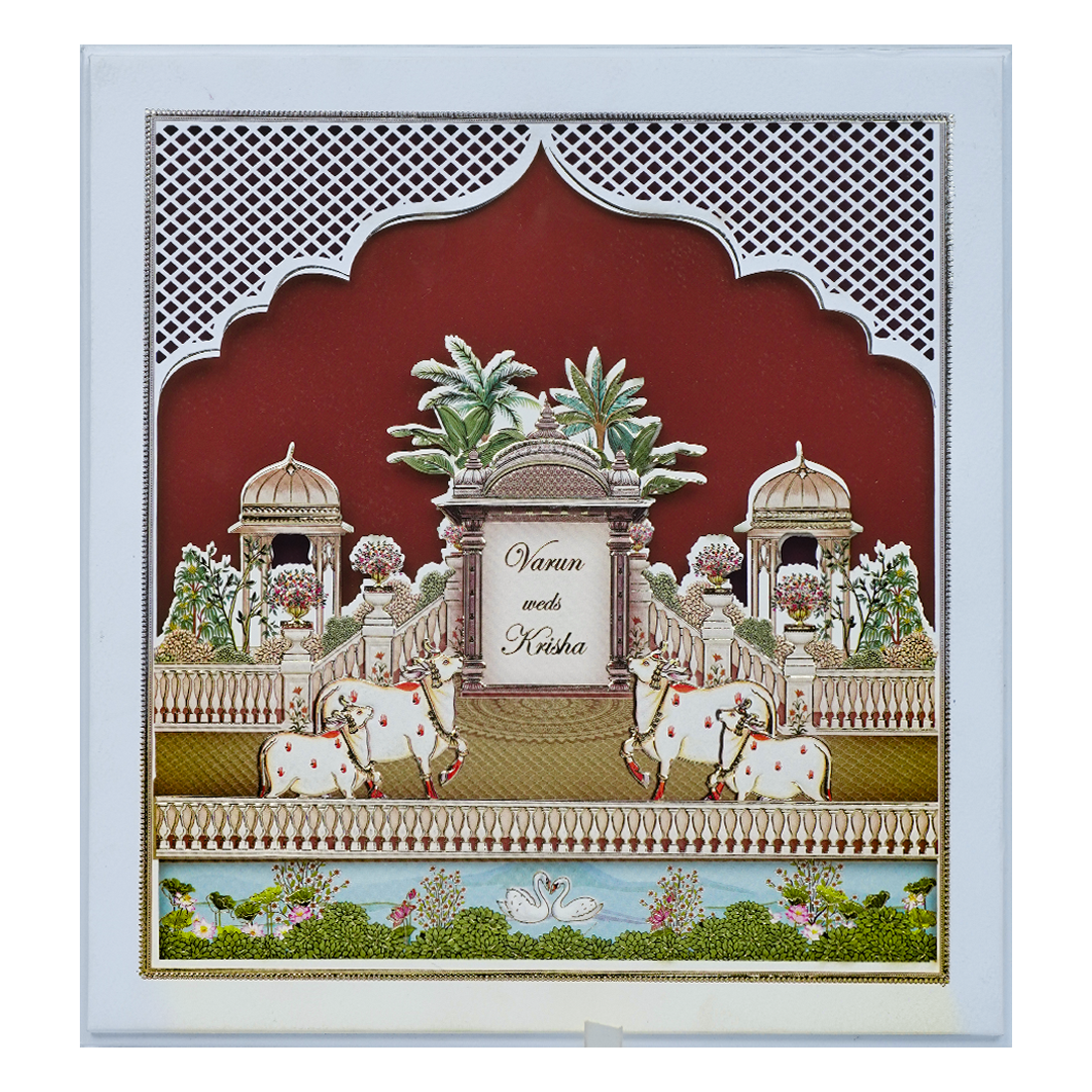 Maroon Royal Palace Wedding Invitation Box-KMMEX8320