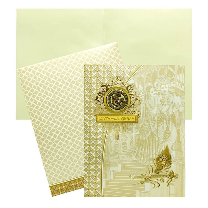 White Radhe Krishna Invitation Card-King of Cards