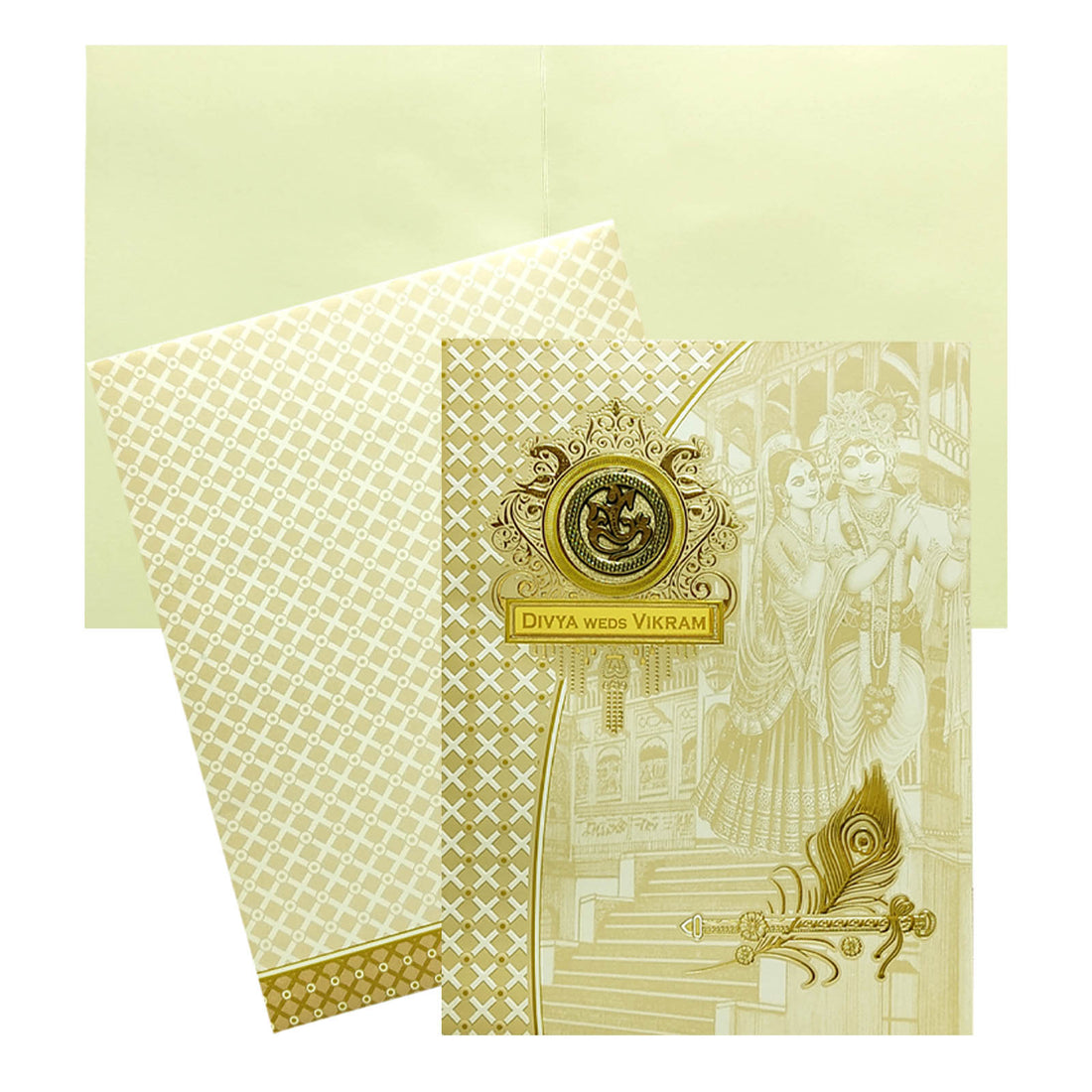 White Radhe Krishna Invitation Card-KNJS2068
