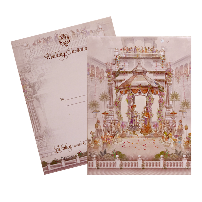 Light Apricot Pink Padded Invitation-King of Cards