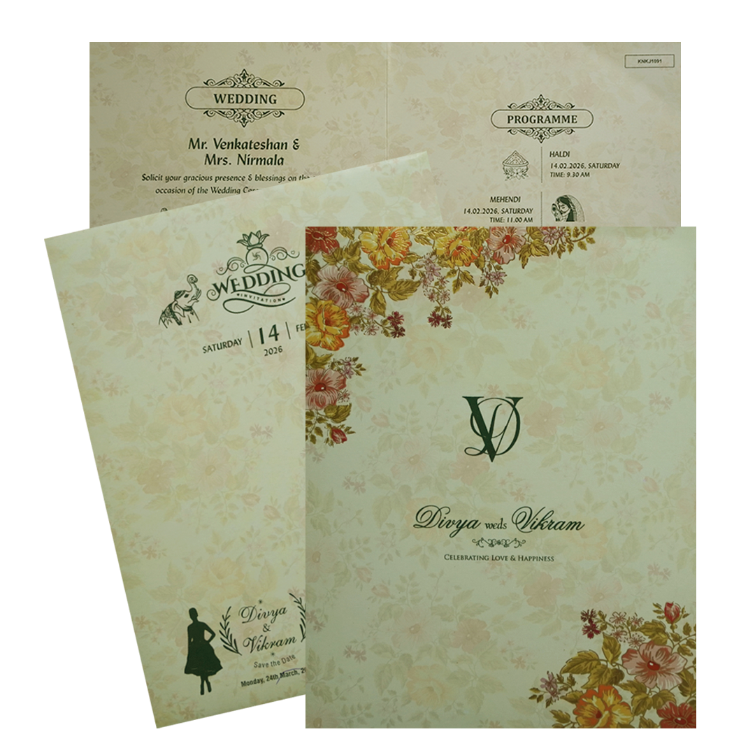 Light Green Jumbo Size Floral Wedding Card In Offset-KNKJ1091