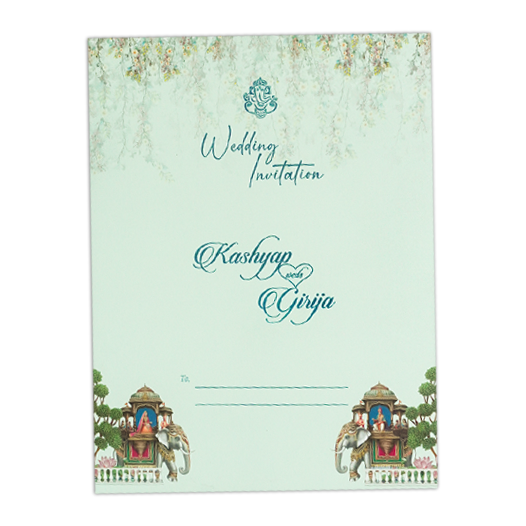 Green Floral Elephant Procession Wedding Card-KSH72440
