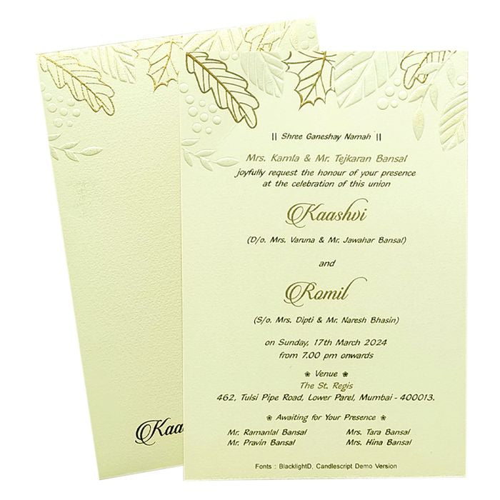 White Embossed Single Sheet Invitation Card-King of Cards