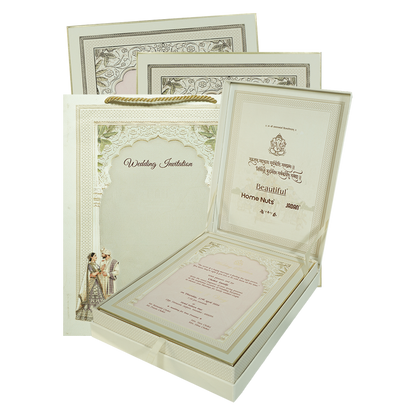Check out White Arch Couple Wedding Invitation Box at best price.✅WhatsApp Support ✅Express Delivery. | King of Cards.