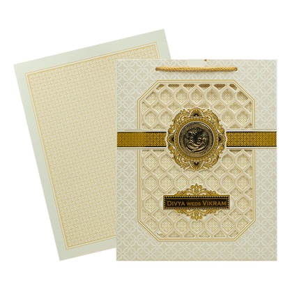 Cream Gold Jali Laser-cut Wedding Card-KNQS8308