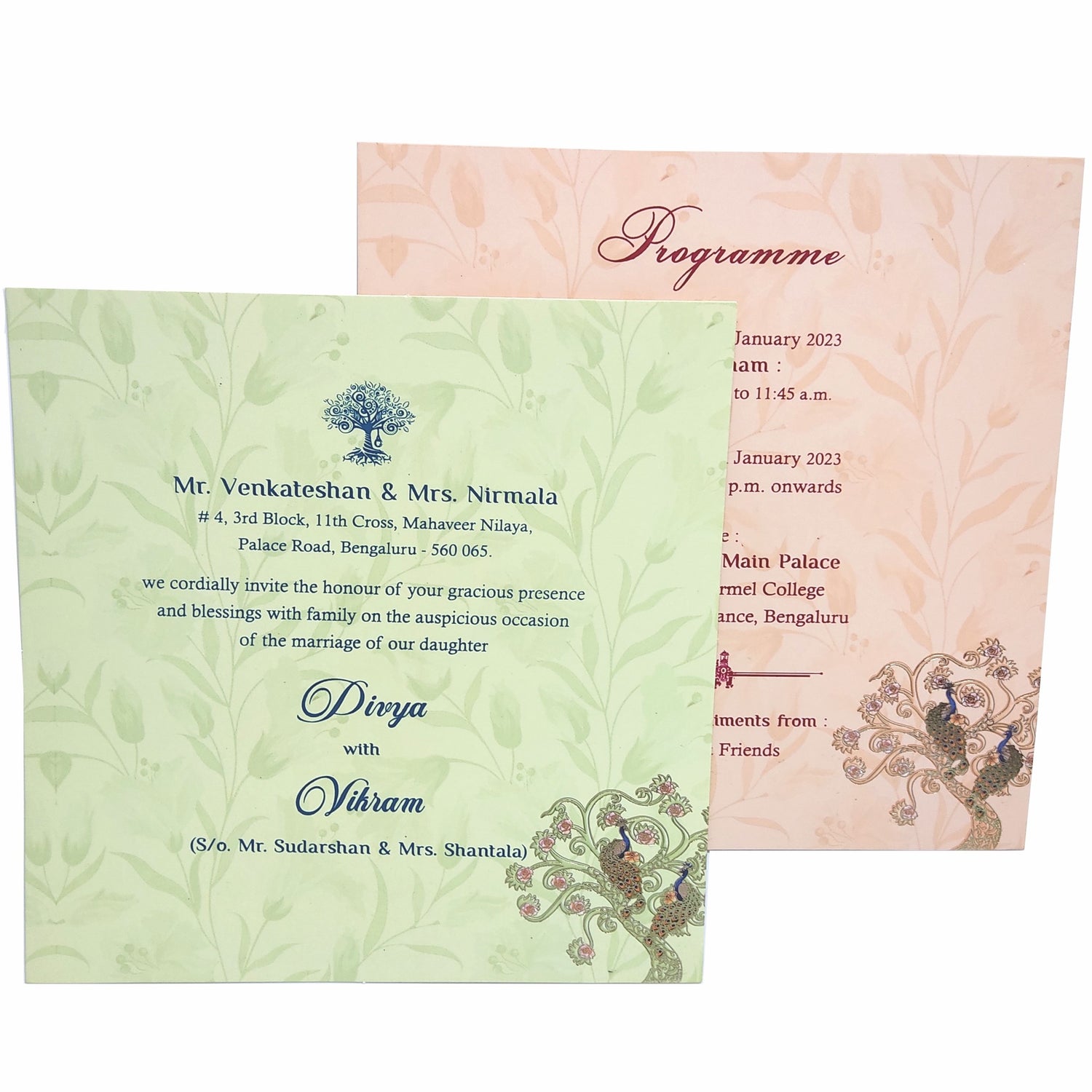 Light blue padded peacock scodix royal invitation card-KNPO02ZG