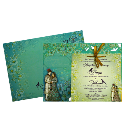 Green Bride Groom MDF Wedding Card-KNKO7603