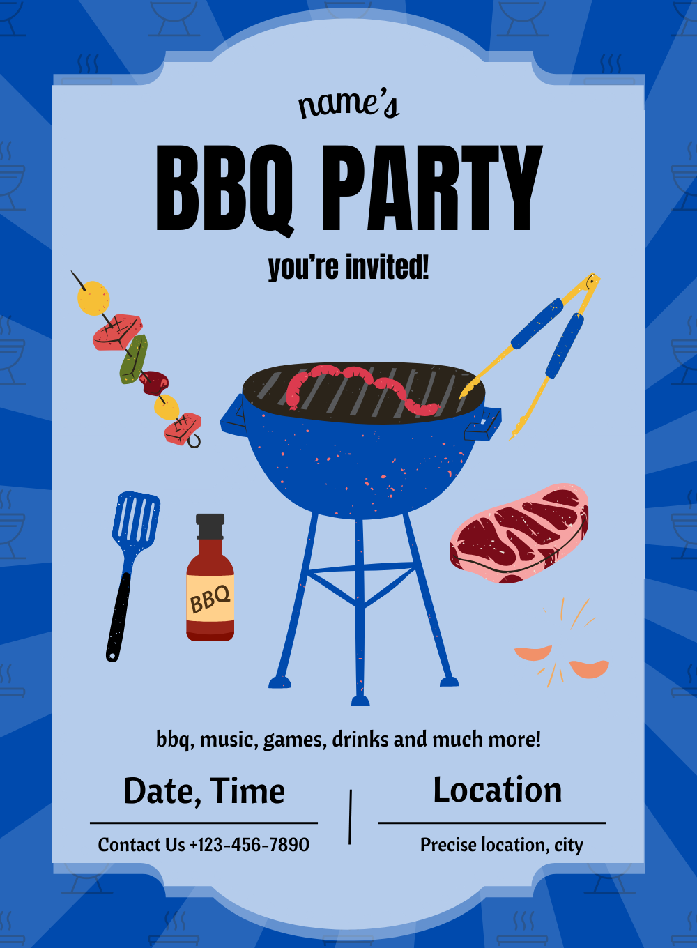 Blue Grill Barbeque Party Invitation-AABBQ001