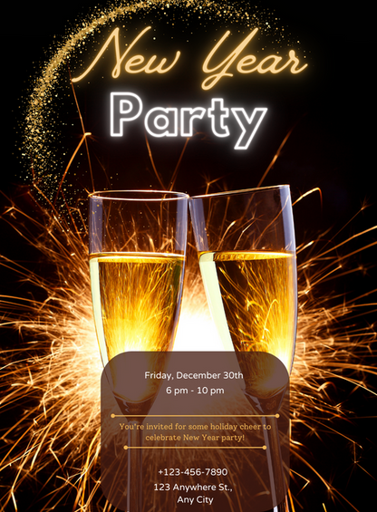 Black Sparkling New Year Party Invitation-AANYI013