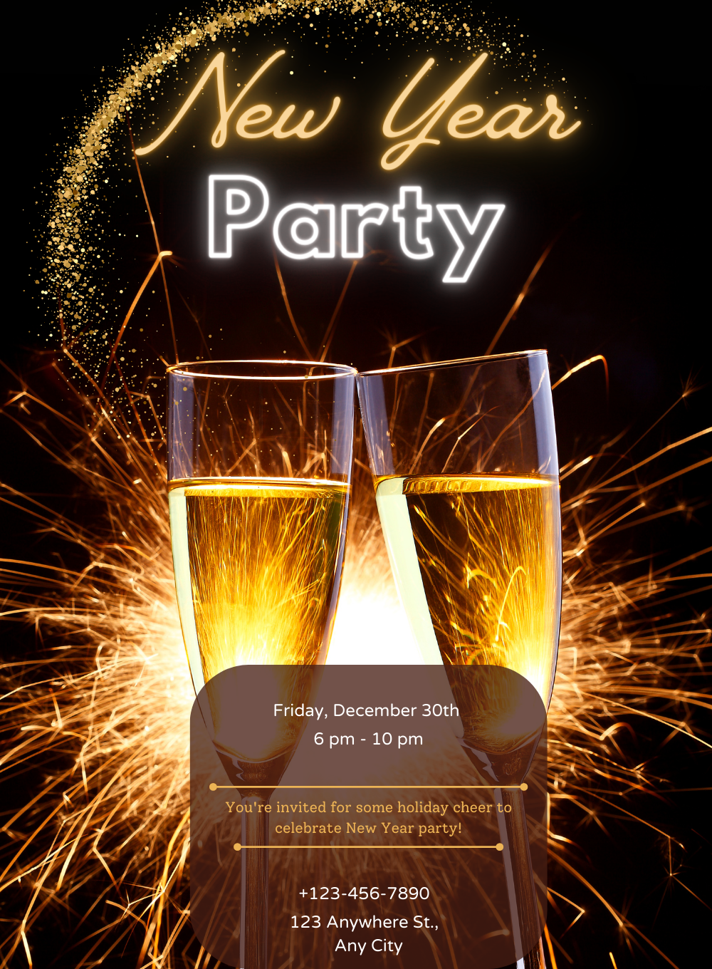 Black Sparkling New Year Party Invitation-AANYI013