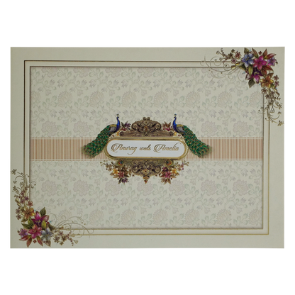 Cream Peacock Floral Invitation Card-King of Cards