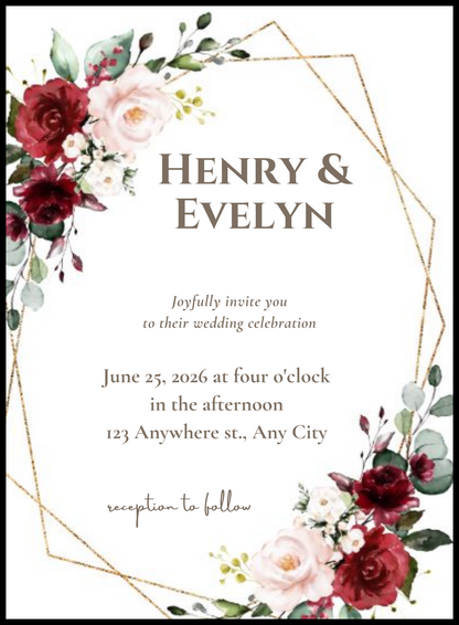 Gold Elegance Floral wedding Invitation-AAFWI013