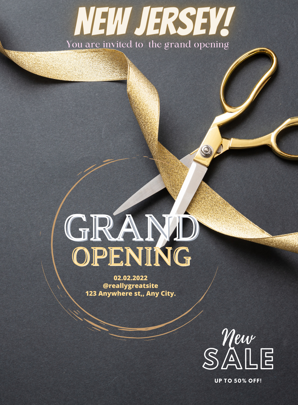 Gold Ribbon Grand Opening Invitation-AAGOI013