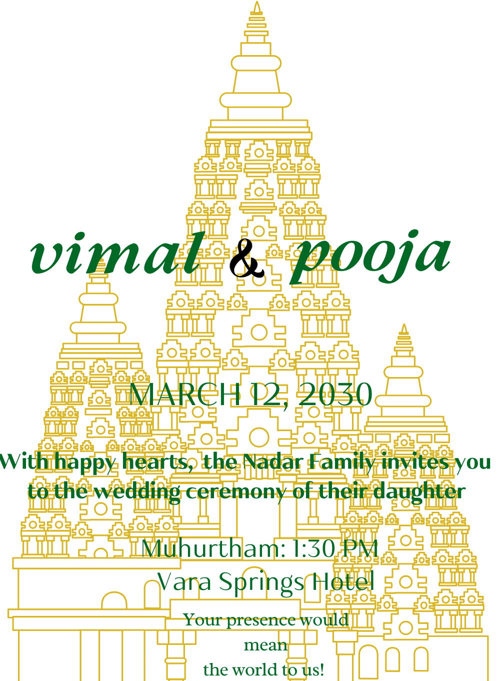 Golden South Indian Wedding Invitation-AASIW007