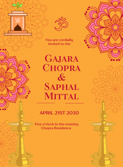 Golden Design Hindu Wedding Invitation-AAHWI005