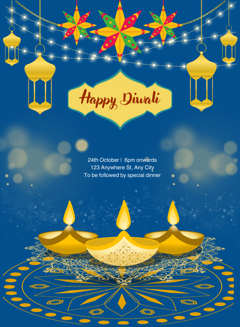 Golden Diyas diwali Invitation-AADIW011