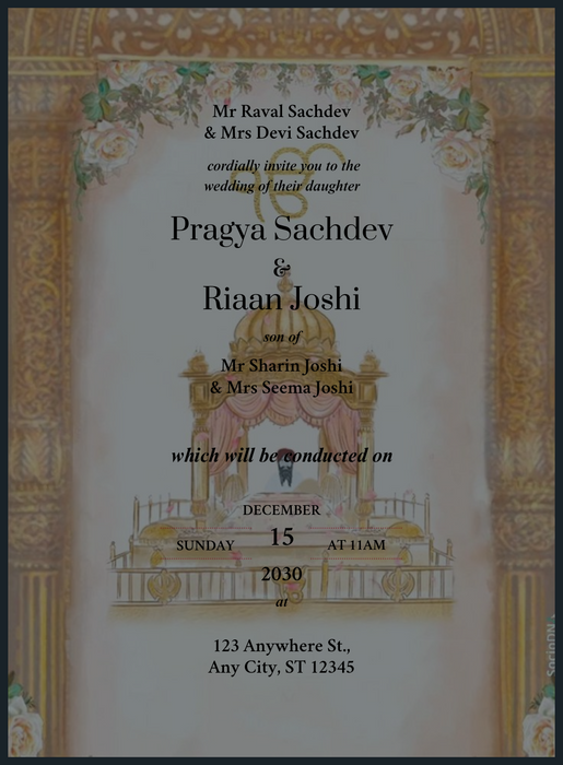 Golden Floral Punjabi Wedding Invitation-AAPUN012