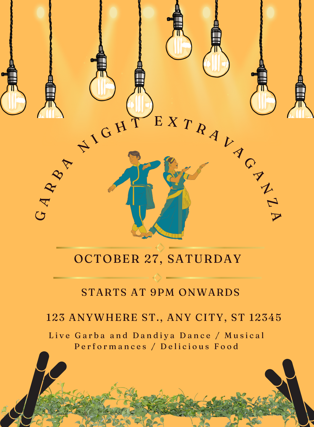 Golden Glow Garba Invitations-AAGAI005