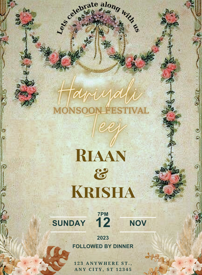 Golden Hues Teej Invitation-AATEE007