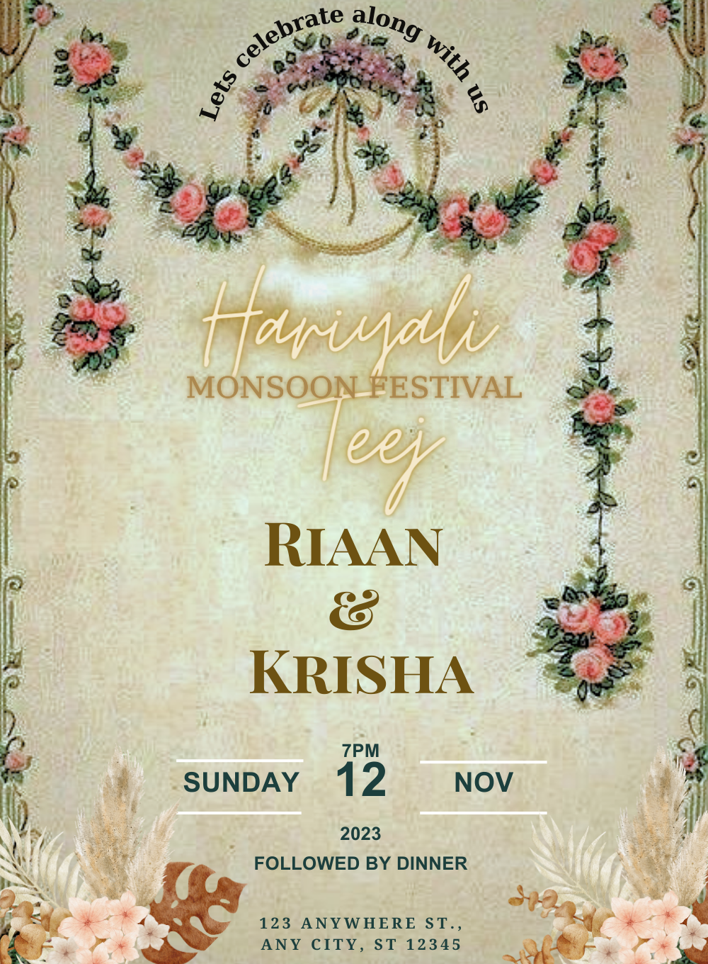 Golden Hues Teej Invitation-AATEE007