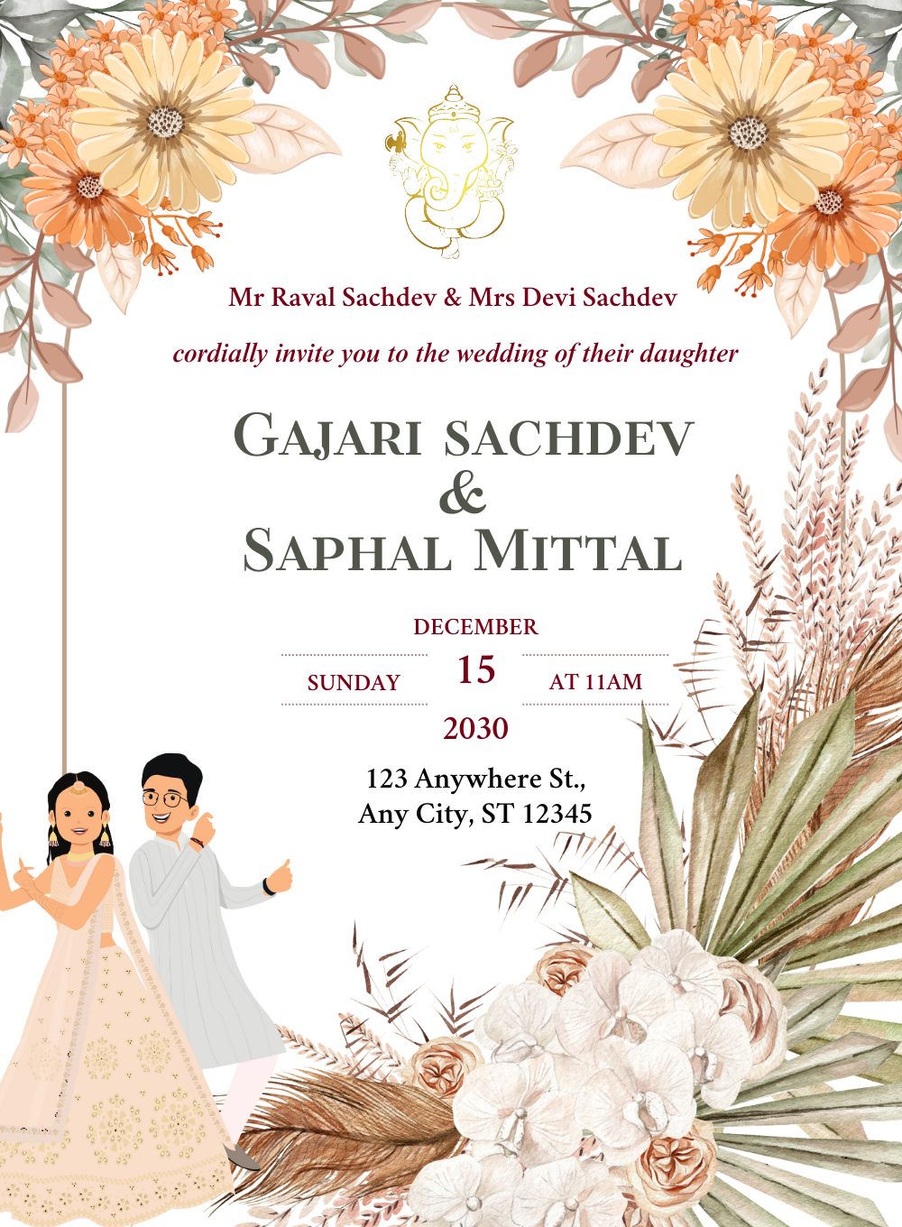 Golden Radiance Hindu Wedding Invitations-AAHWI020