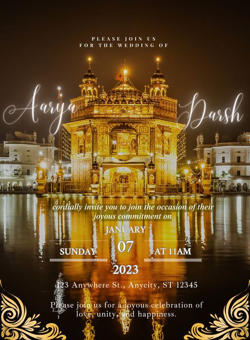 Golden Radiance Punjabi Wedding Invitations-AAPUN016