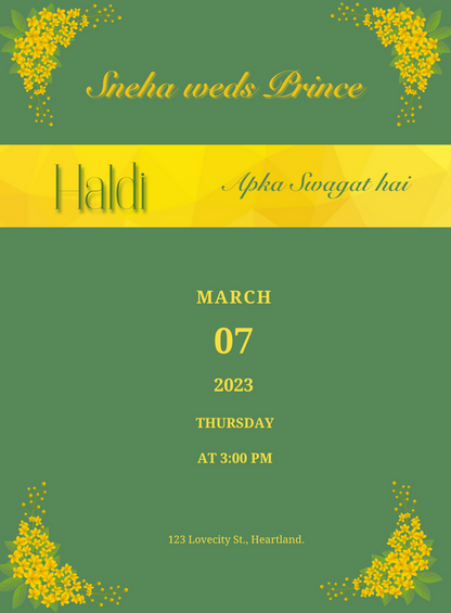 Golden Yellow Haldi Cremony Invitation-AAHCI030