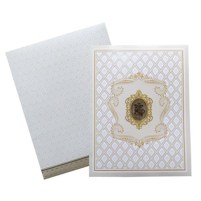 White Ganesha Embossed Invitation Card-King of Cards