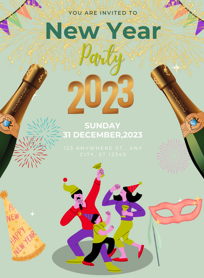 Black Confetti New Year Party Invitation-AANYI011