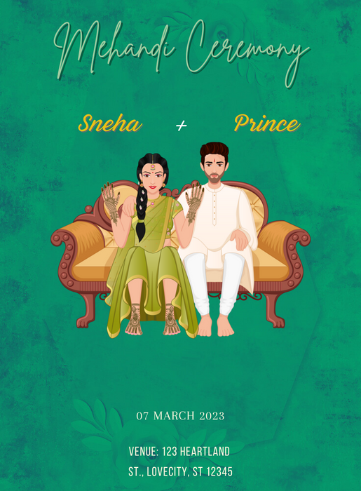 Green Bloom Mehndi Ceremony Invitation-AAMCI029
