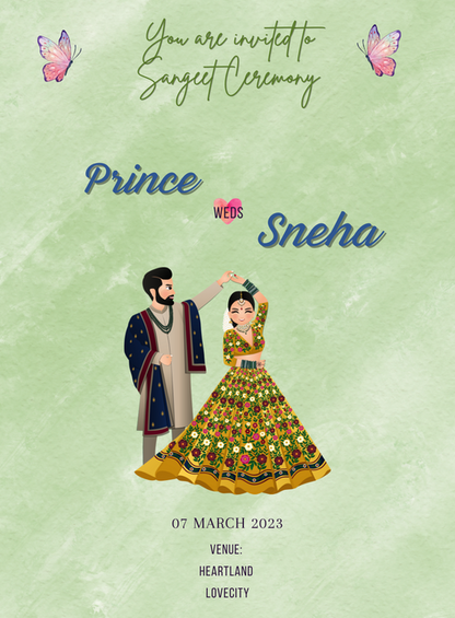 Green Butterflies Sangeet Invitation-AASAN007