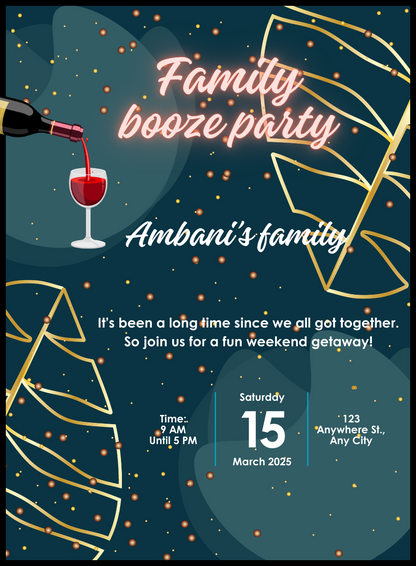 Green Crimson Family Booze Night Invitation-AAFOO007