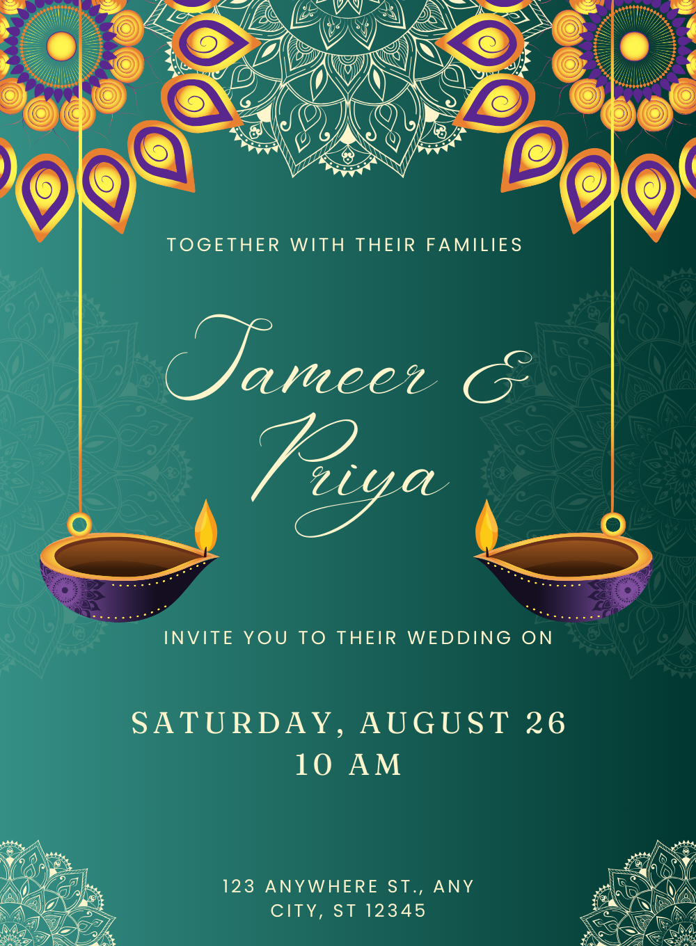 Green Diya Hindu Wedding Invitation-AAHWI008