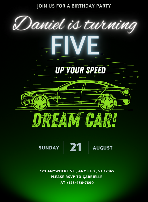 Green Dream Cars and Trains Invitation-AACAT003