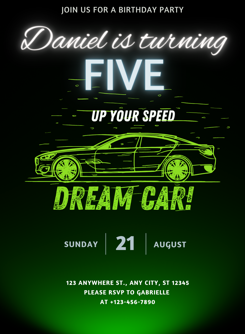 Green Dream Cars and Trains Invitation-AACAT003