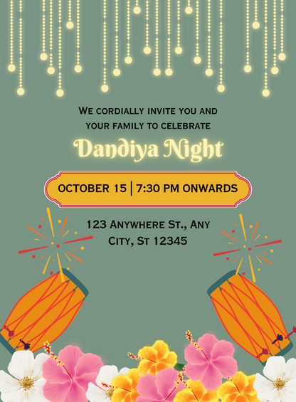 Green Drums Dandiya Invitations-AADDI008