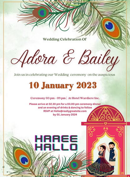 Green Feather Gujarati Wedding Invitations-AAGWI025