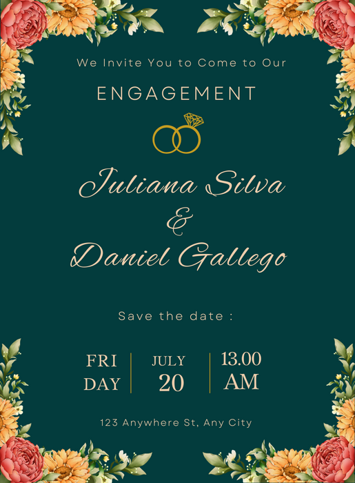 Green Floral Engagement Invitations-AAEGI025